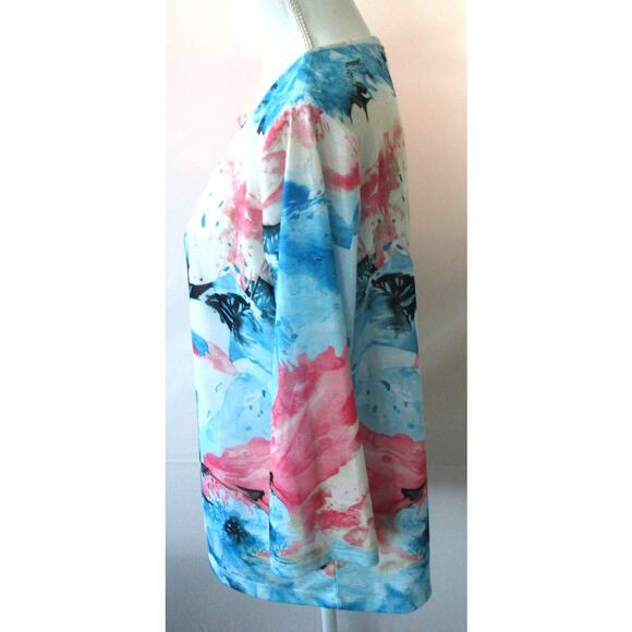 Weekends By Chico's Women's Multi Color Floral Print 3/4 Sleeve Shirt NWT Size L - Picture 2 of 8